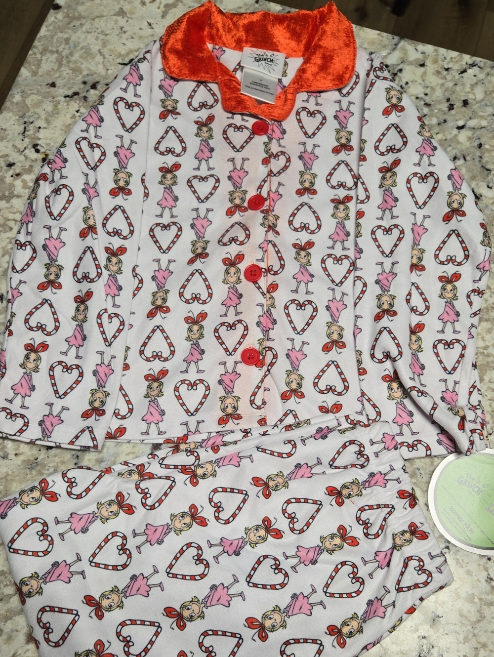 Komar Kids Pink Heart & Bow Print Pajama Set with Orange Collar